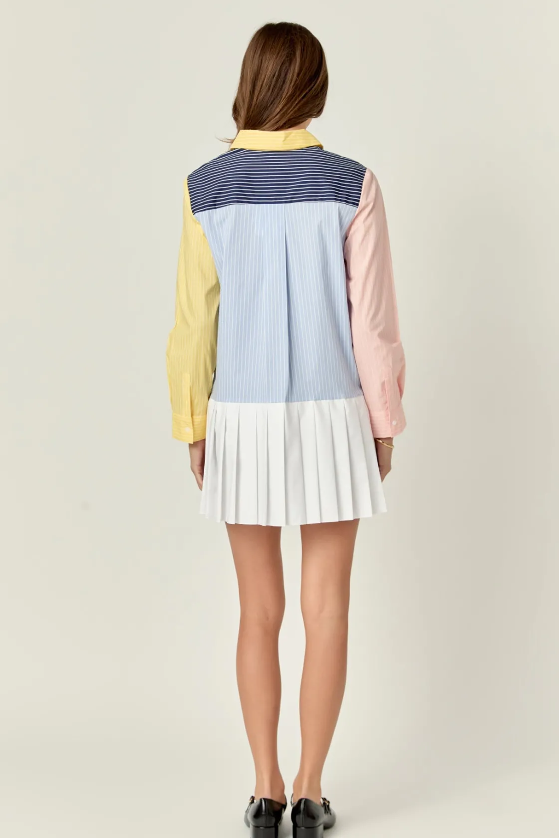 english_factory__color_bl_2-1.webp ENGLISH FACTORY Tops*- Color Block Stripe Pleated Mini Dress NAVYMULTI