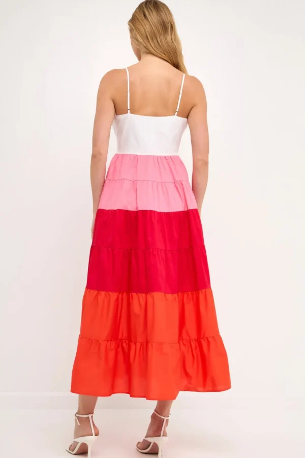 ENGLISH FACTORY Tops*- Color Block Spaghetti Maxi PINK