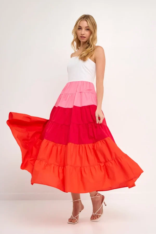ENGLISH FACTORY Tops*- Color Block Spaghetti Maxi PINK
