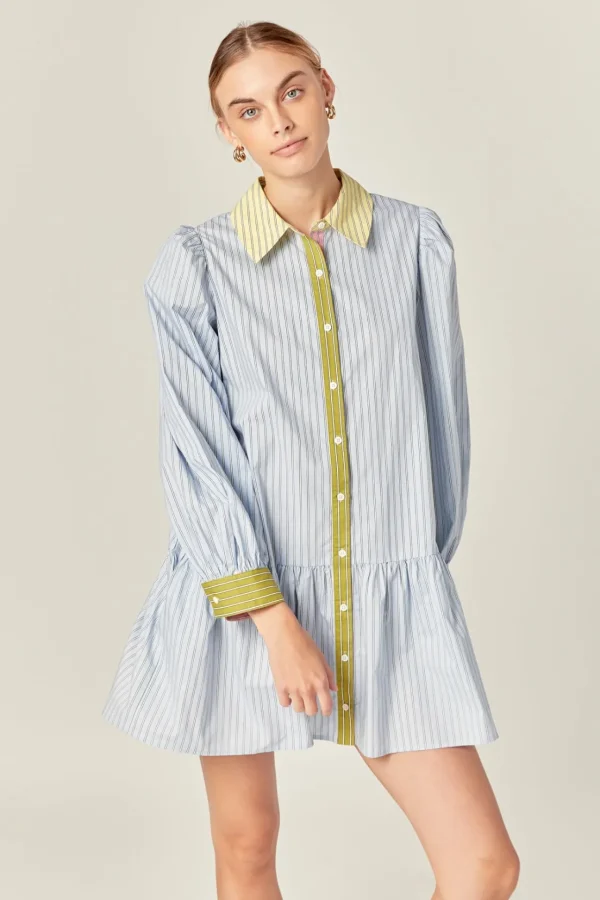 ENGLISH FACTORY Tops*- Color Block Stripe Mini Dress BLUEMULTI