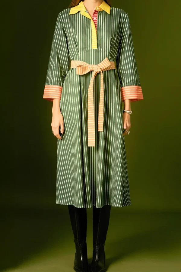 ENGLISH FACTORY Tops*- Colorblock Detail Shirt Dress GREENMULTI