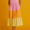 ENGLISH FACTORY Tops*- Colorblock Scallop Dress PINKMULTI