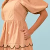 ENGLISH FACTORY Tops*- Colorblock Scallop Midi Dress TAN/BLACK