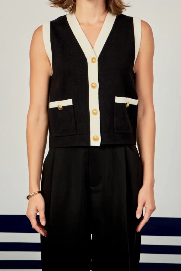 ENGLISH FACTORY Tops*- Colorblock Knit Vest BLACK