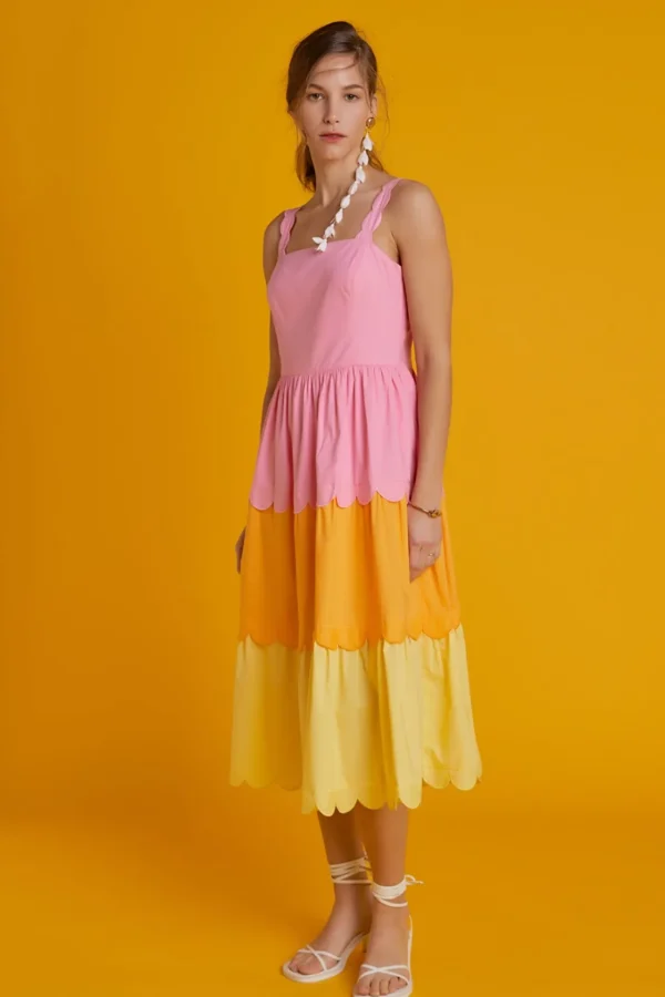 ENGLISH FACTORY Tops*- Colorblock Scallop Dress PINKMULTI