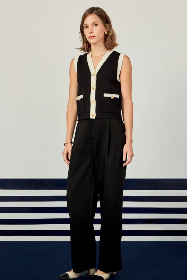 ENGLISH FACTORY Tops*- Colorblock Knit Vest BLACK