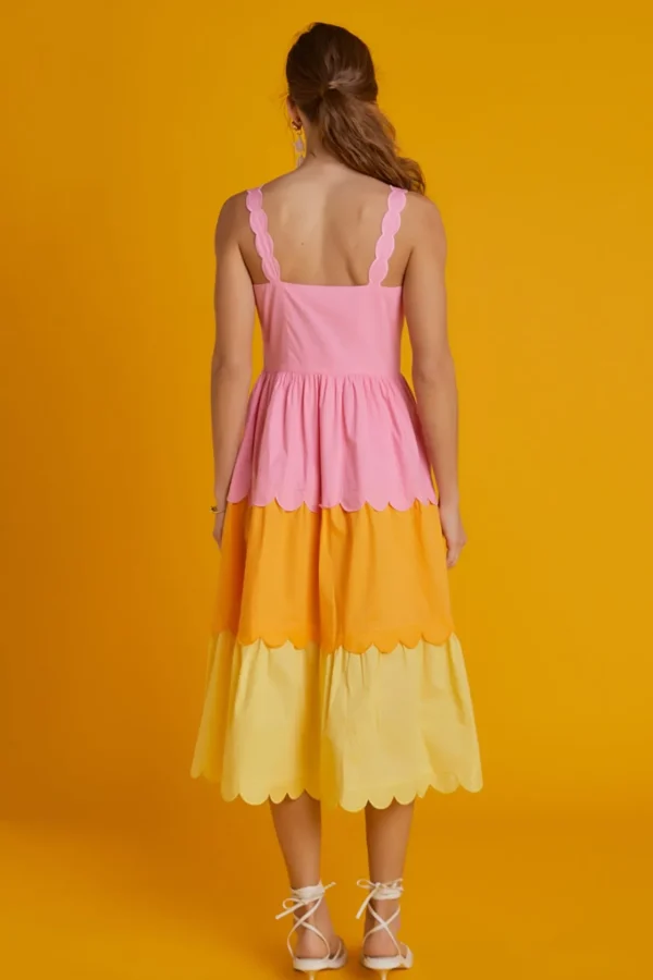 ENGLISH FACTORY Tops*- Colorblock Scallop Dress PINKMULTI