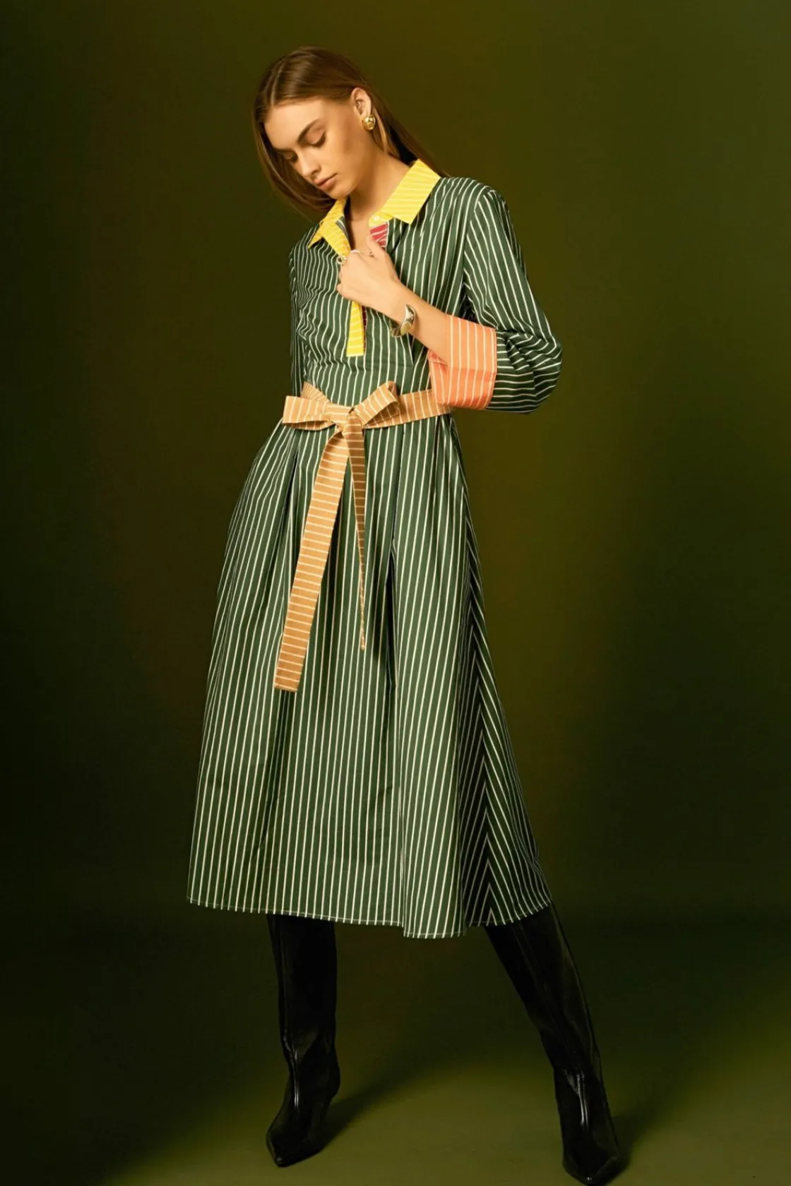 english_factory__colorblo_3-1.webp ENGLISH FACTORY Tops*- Colorblock Detail Shirt Dress GREENMULTI