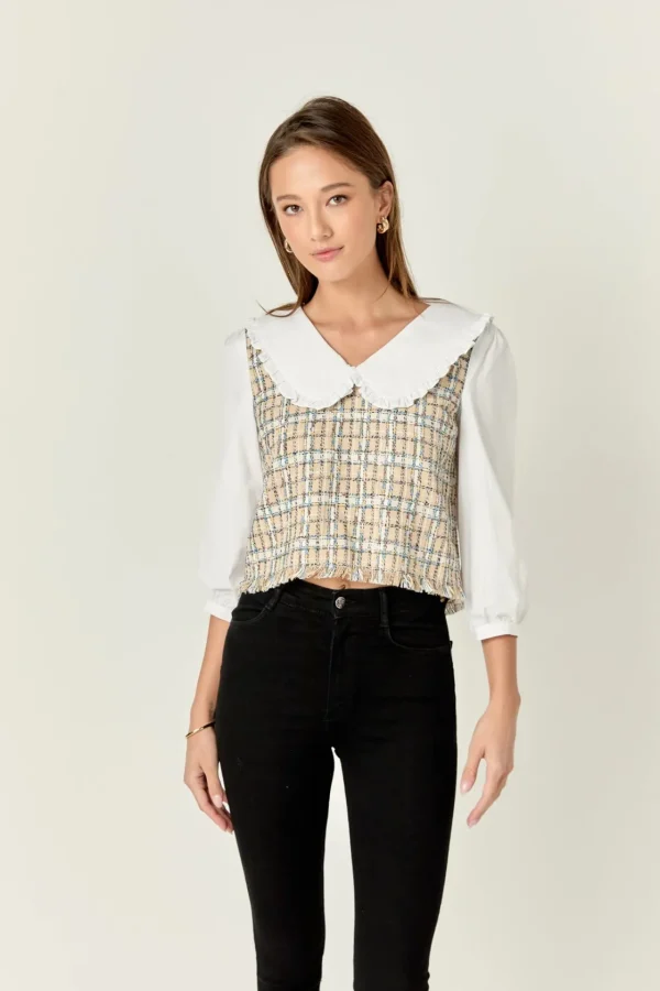 ENGLISH FACTORY Tops*- Combination Blouse BEIGE