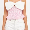 ENGLISH FACTORY Tops*- Contrast Bow Striped Top PINK/IVORY