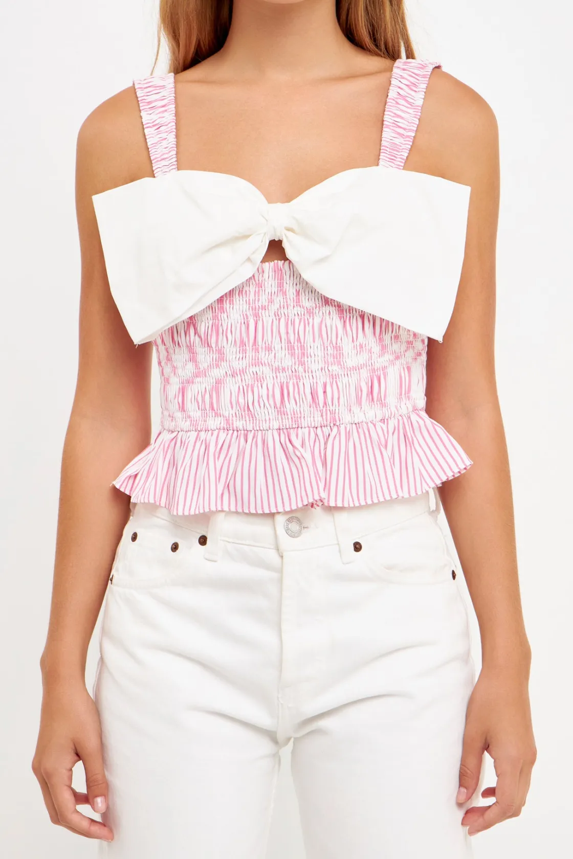 english_factory__contrast_0-1.webp ENGLISH FACTORY Tops*- Contrast Bow Striped Top PINK/IVORY