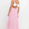 ENGLISH FACTORY Tops*- Contrast Bow Striped Maxi Dress PINK/IVORY