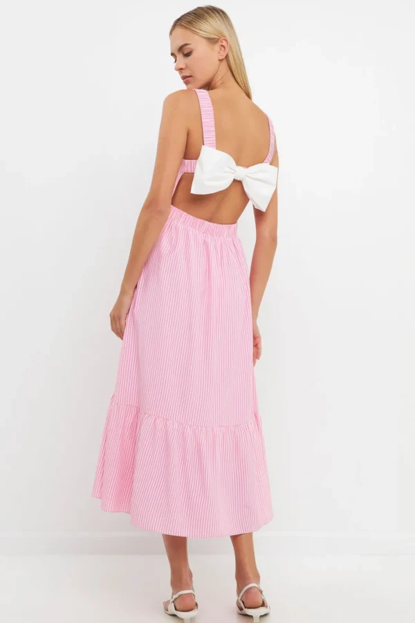 ENGLISH FACTORY Tops*- Contrast Bow Striped Maxi Dress PINK/IVORY