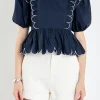 ENGLISH FACTORY Tops*- Contrast Scallop Edge Top NAVY/WHITE
