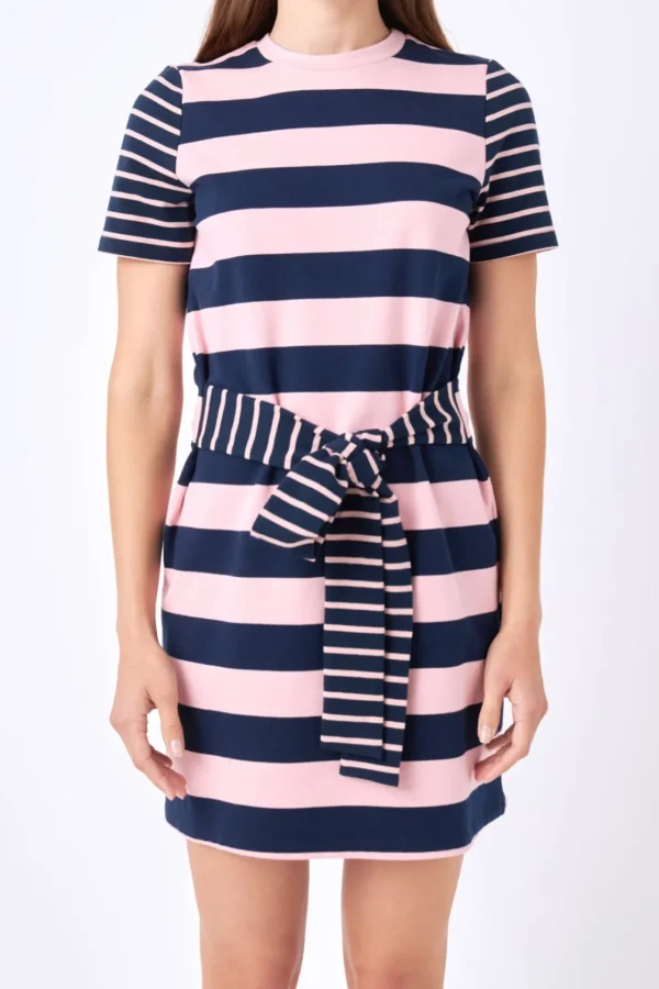 ENGLISH FACTORY Tops*- Contrast Stripe Knit Mini Dress NAVY/PINK