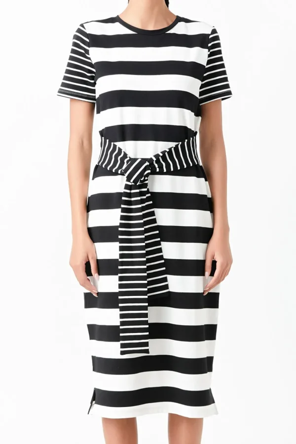 ENGLISH FACTORY Tops*- Contrast Stripe Knit Midi Dress