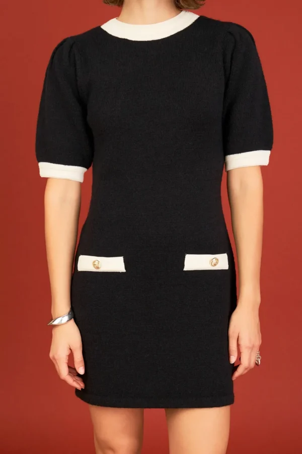 ENGLISH FACTORY Tops*- Contrast Rib Detailed Mini Dress BLACK/WHITE