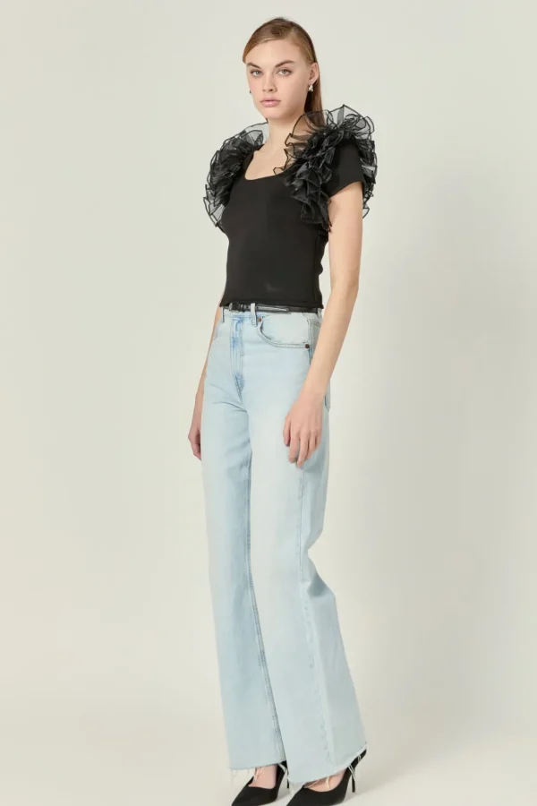 ENGLISH FACTORY Tops*- Contrast Organza Top