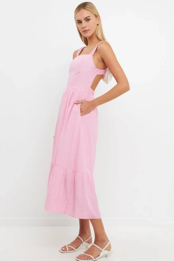 ENGLISH FACTORY Tops*- Contrast Bow Striped Maxi Dress PINK/IVORY