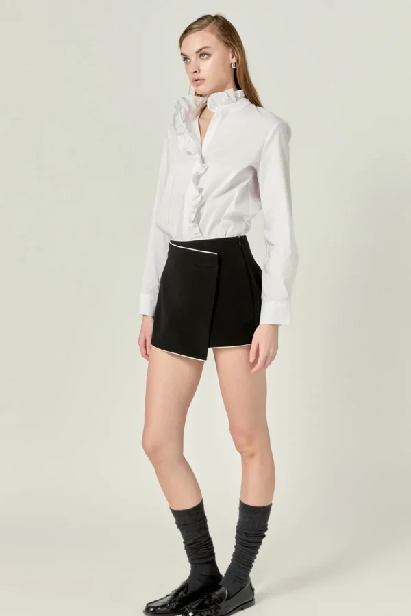 ENGLISH FACTORY Tops*- Contrast Pointed Skort BLACK/OFFWHITE