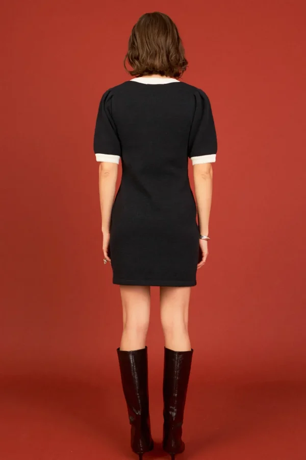 ENGLISH FACTORY Tops*- Contrast Rib Detailed Mini Dress BLACK/WHITE