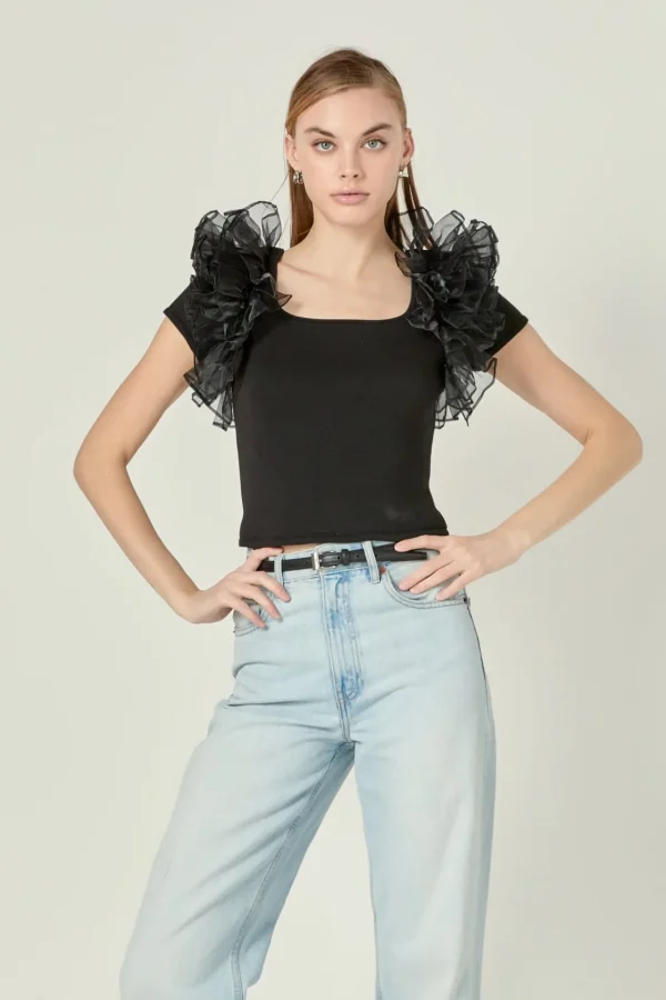 ENGLISH FACTORY Tops*- Contrast Organza Top