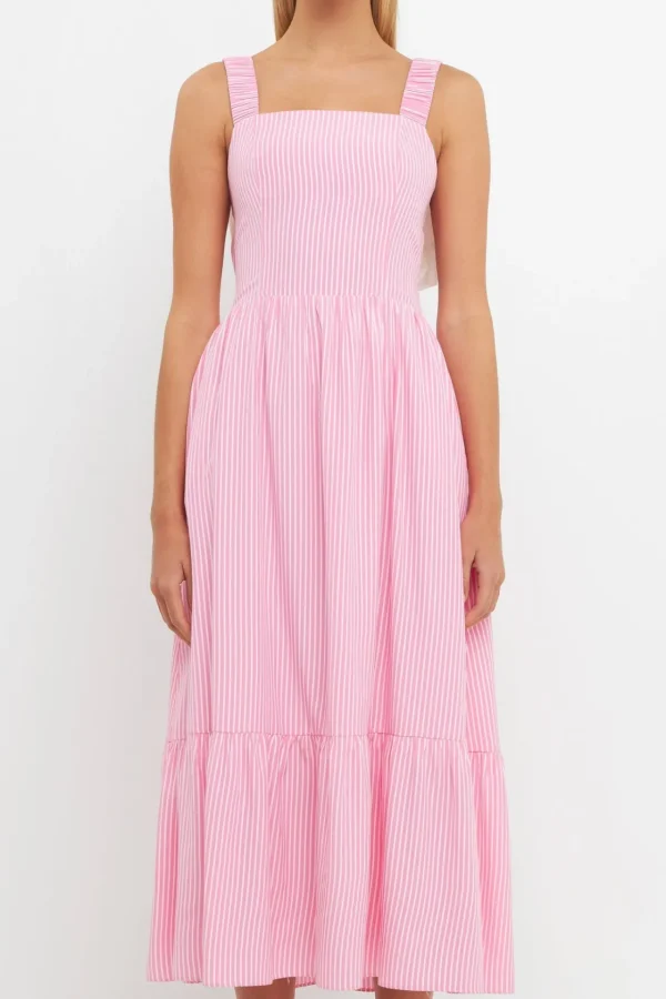 ENGLISH FACTORY Tops*- Contrast Bow Striped Maxi Dress PINK/IVORY