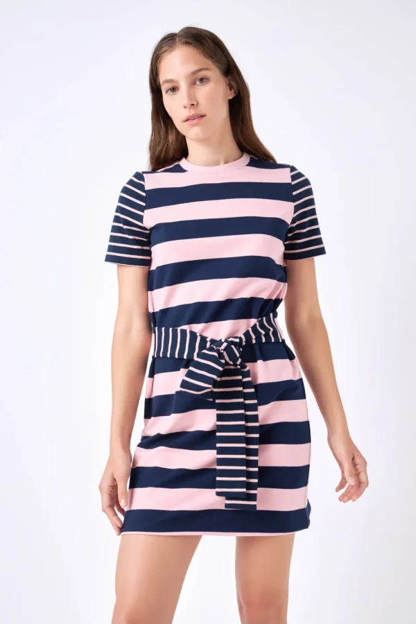 ENGLISH FACTORY Tops*- Contrast Stripe Knit Mini Dress NAVY/PINK