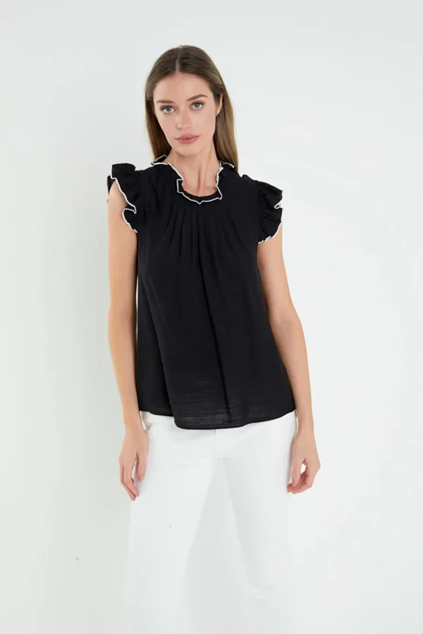 ENGLISH FACTORY Tops*- Contrast Stitch Sleeveless Top