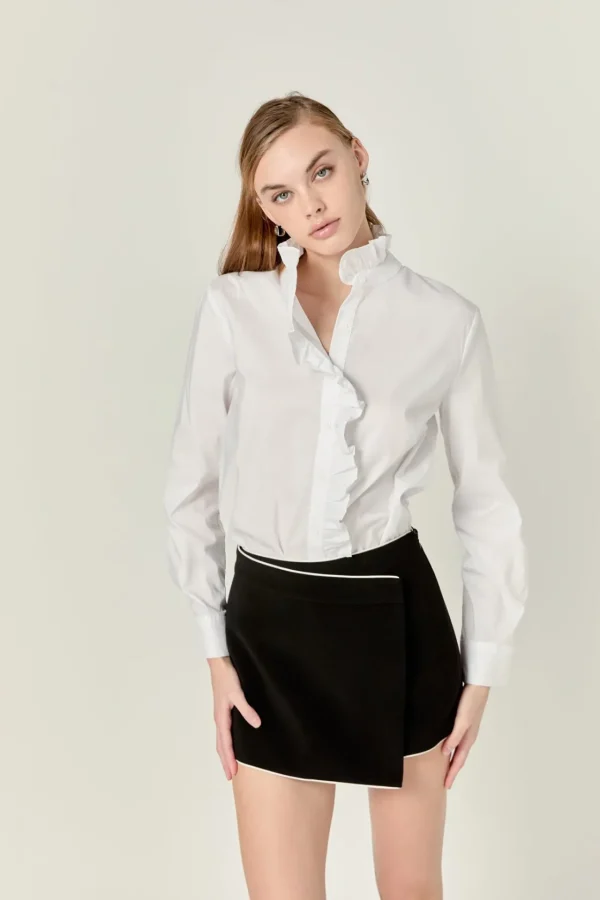 ENGLISH FACTORY Tops*- Contrast Pointed Skort BLACK/OFFWHITE