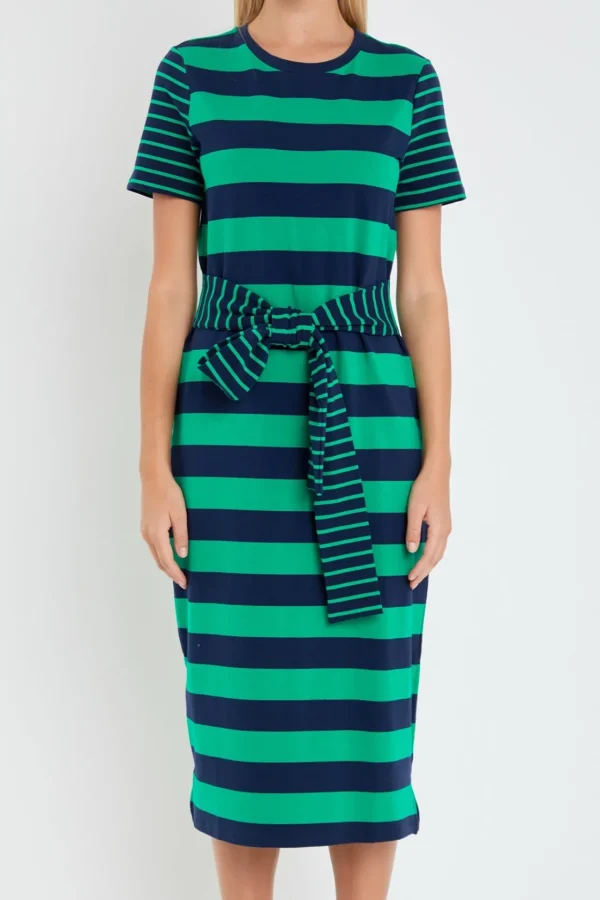 ENGLISH FACTORY Tops*- Contrast Stripe Knit Midi Dress