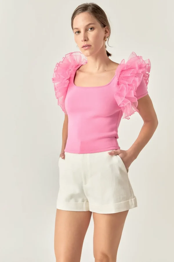 ENGLISH FACTORY Tops*- Contrast Organza Top