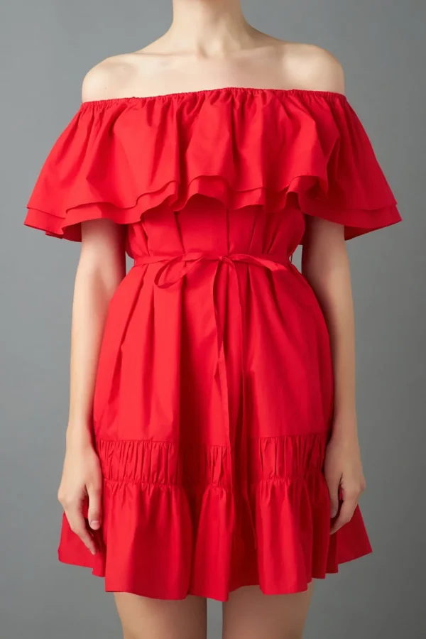 ENGLISH FACTORY Tops*- Convertible Neckline Mini Dress RED