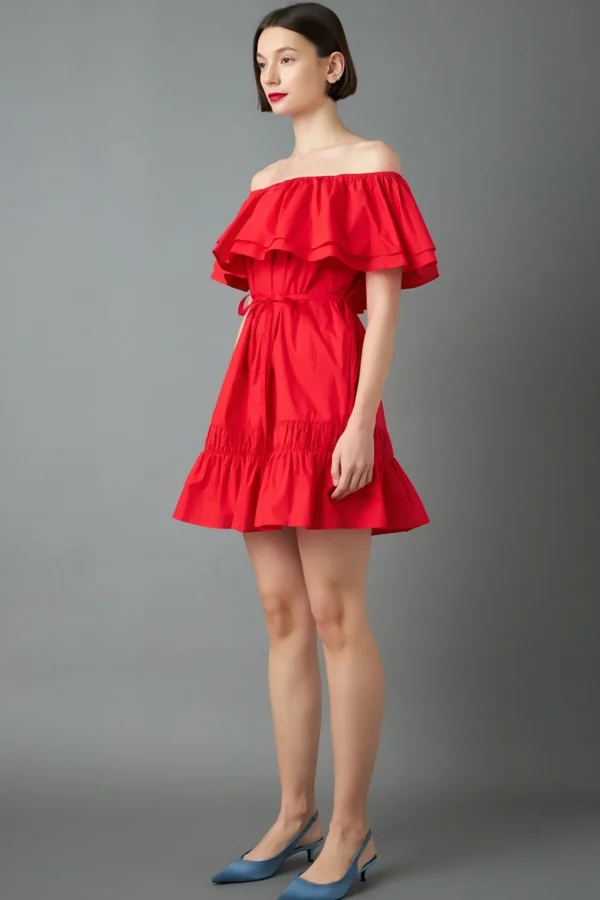 ENGLISH FACTORY Tops*- Convertible Neckline Mini Dress RED