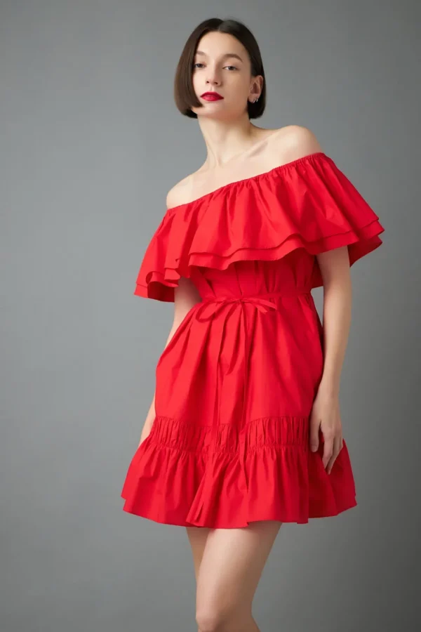 ENGLISH FACTORY Tops*- Convertible Neckline Mini Dress RED