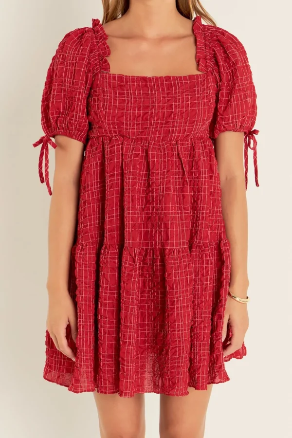 ENGLISH FACTORY Tops*- Crinkled Gingham Flounce Dress