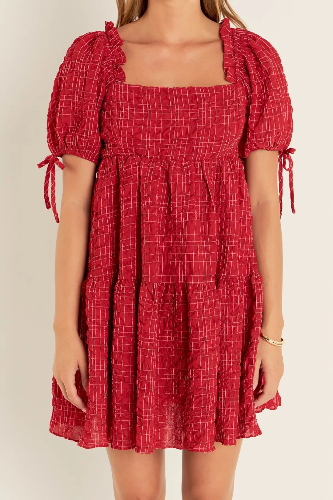 english_factory__crinkled_0.webp ENGLISH FACTORY Tops*- Crinkled Gingham Flounce Dress