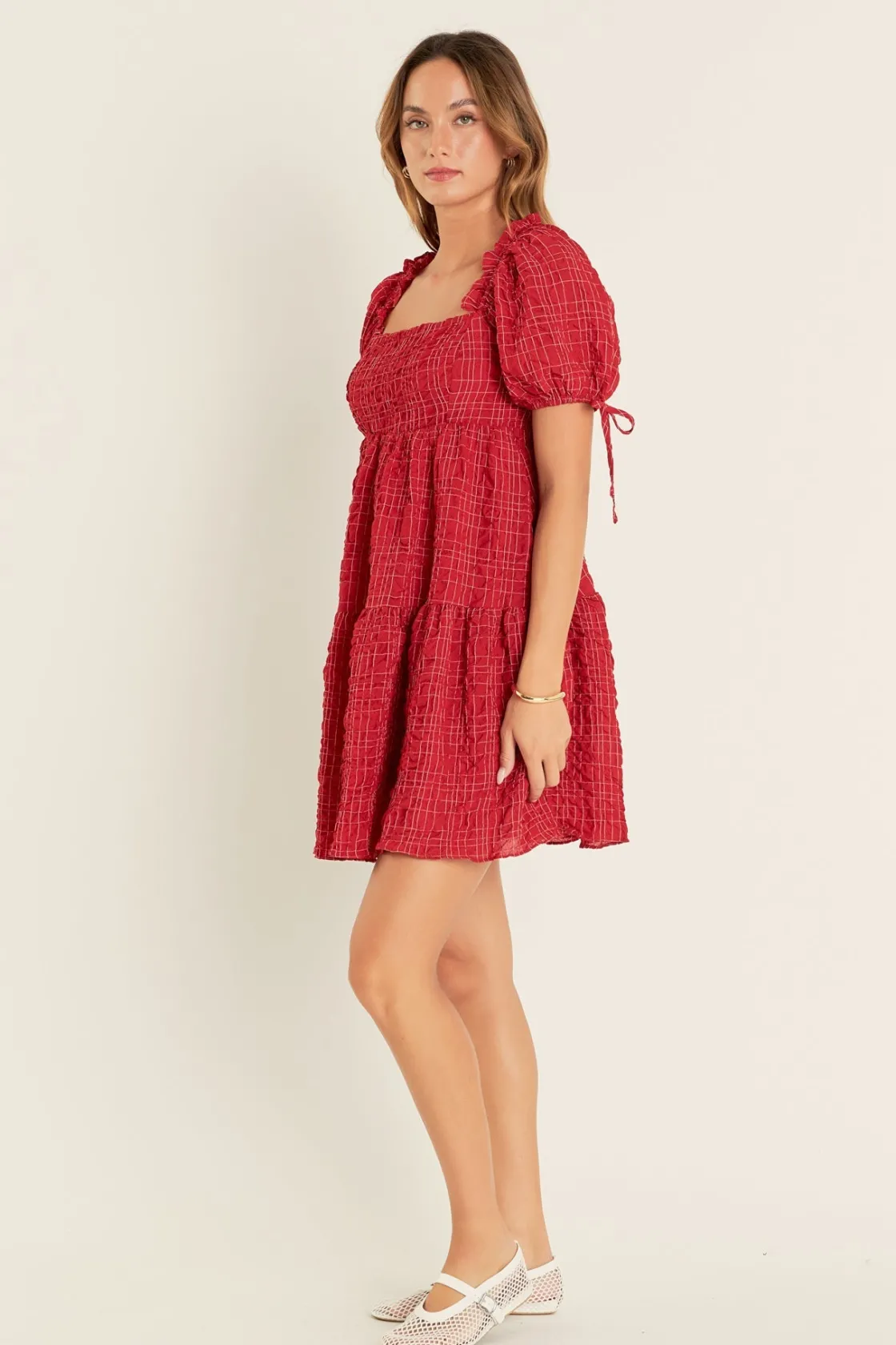 english_factory__crinkled_1.webp ENGLISH FACTORY Tops*- Crinkled Gingham Flounce Dress