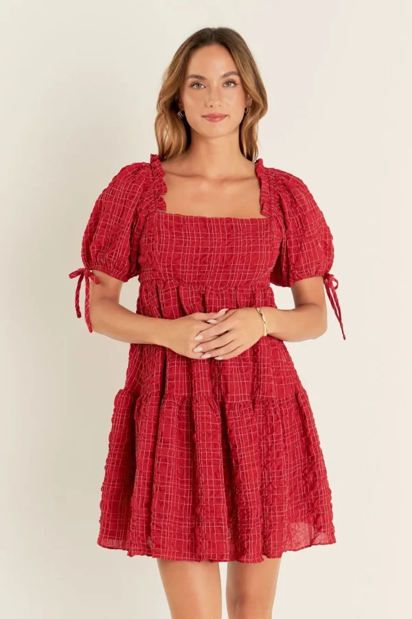 ENGLISH FACTORY Tops*- Crinkled Gingham Flounce Dress