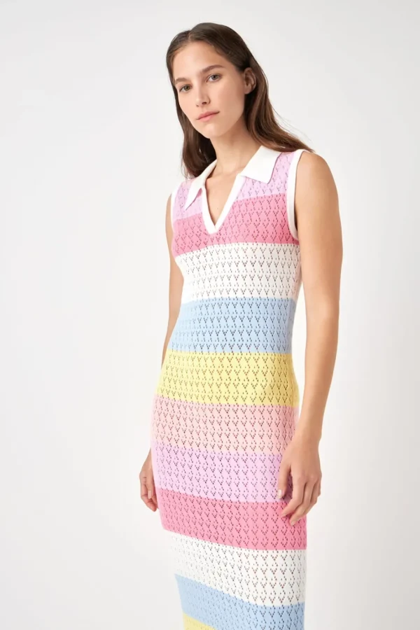 ENGLISH FACTORY Tops*- Crochet Knit Maxi Dress MULTI
