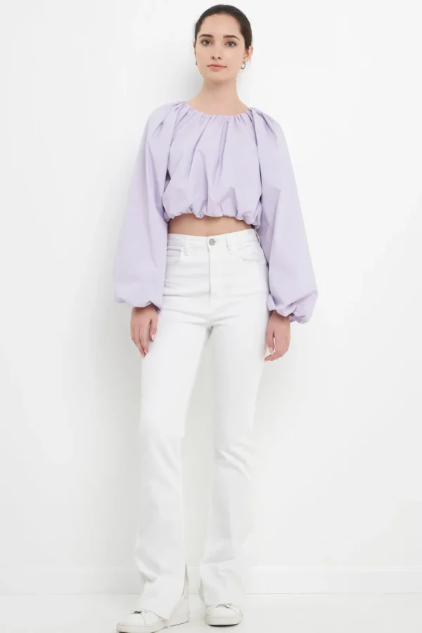 ENGLISH FACTORY Tops*- Cropped Blouson Long Sleeve Top