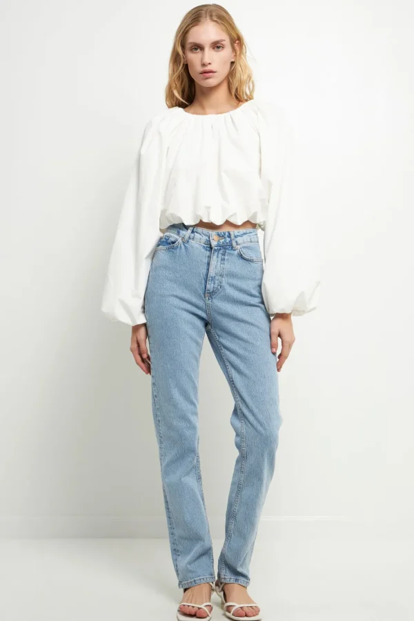 ENGLISH FACTORY Tops*- Cropped Blouson Long Sleeve Top