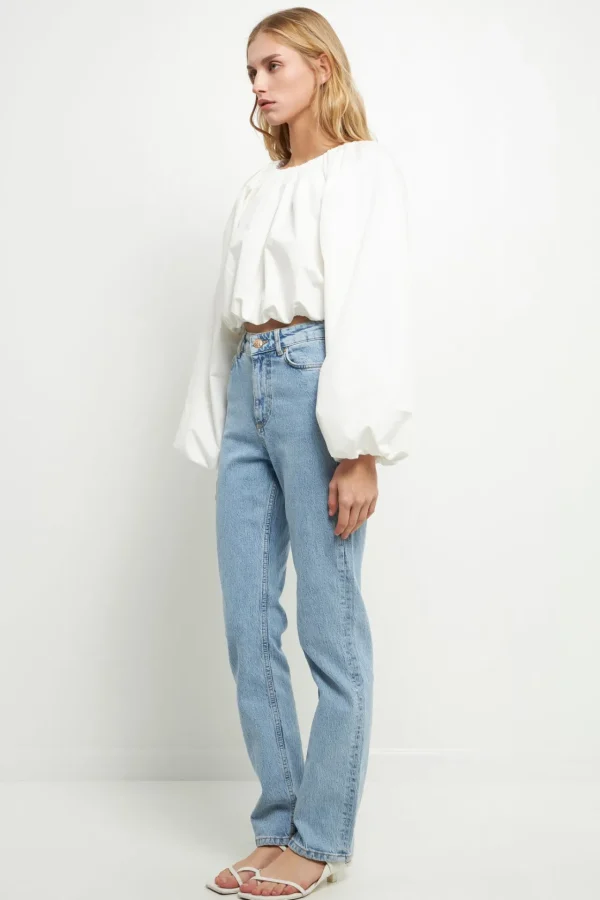 ENGLISH FACTORY Tops*- Cropped Blouson Long Sleeve Top