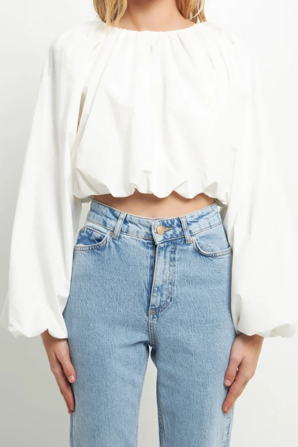 ENGLISH FACTORY Tops*- Cropped Blouson Long Sleeve Top
