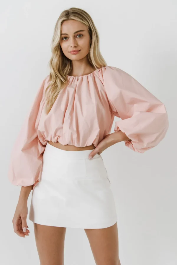 ENGLISH FACTORY Tops*- Cropped Blouson Long Sleeve Top