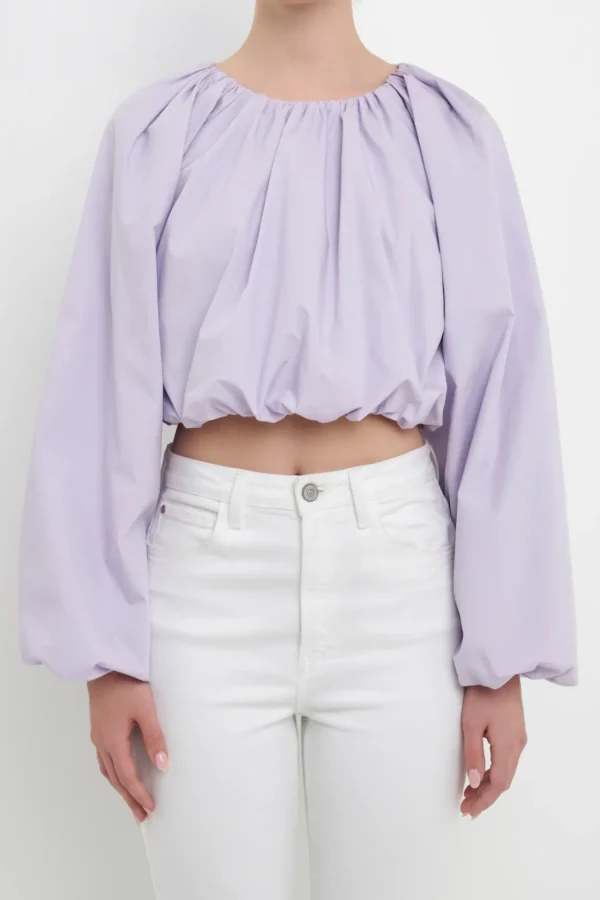 ENGLISH FACTORY Tops*- Cropped Blouson Long Sleeve Top