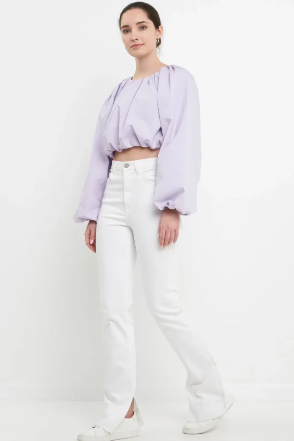 ENGLISH FACTORY Tops*- Cropped Blouson Long Sleeve Top