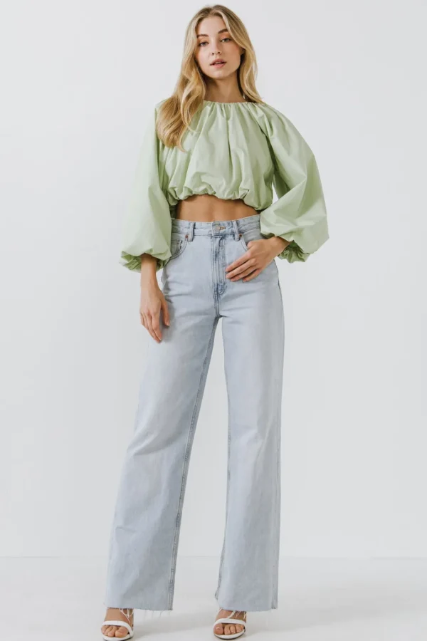 ENGLISH FACTORY Tops*- Cropped Blouson Long Sleeve Top