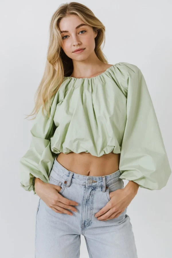 ENGLISH FACTORY Tops*- Cropped Blouson Long Sleeve Top