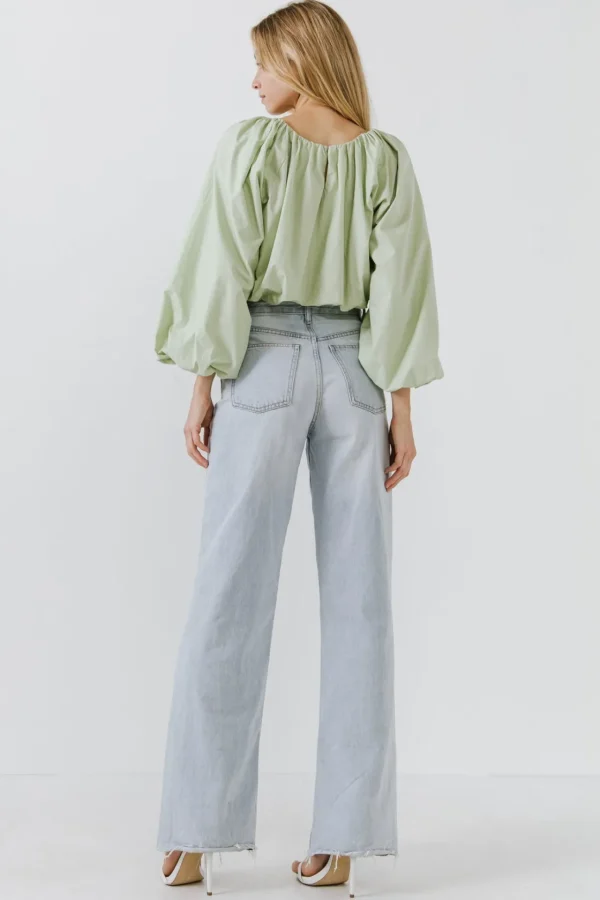 ENGLISH FACTORY Tops*- Cropped Blouson Long Sleeve Top